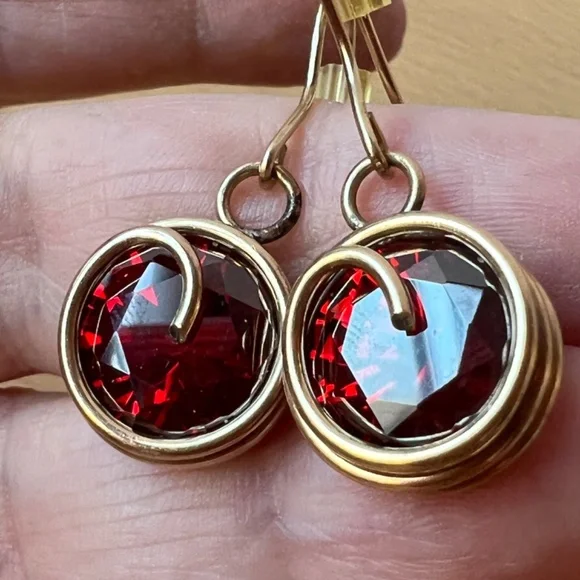 MADE IN ISRAEL VINTAGE LARGE RED ORANGE GARNET COLOR PASTE GLASS EARRINGS